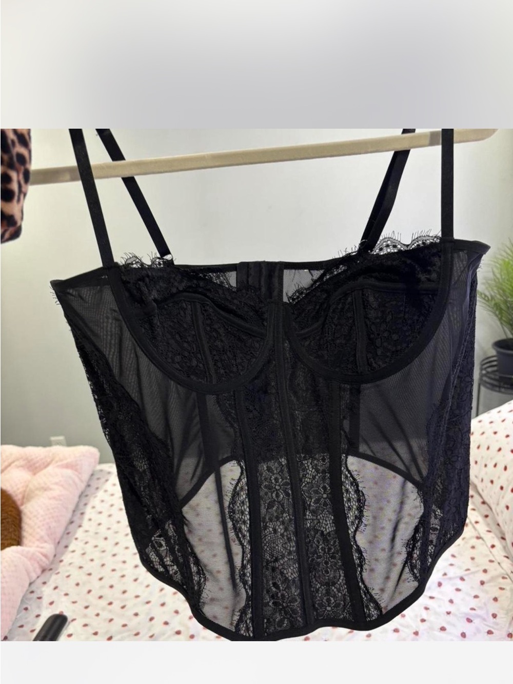 Macy's Black Lace Bustier with Sheer Panels